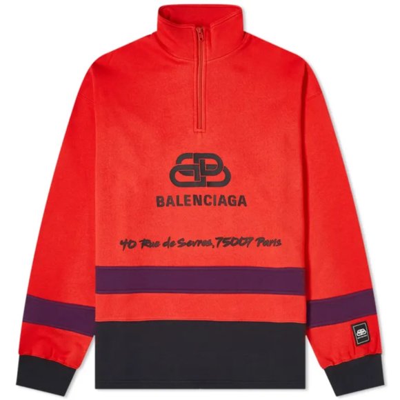 Balenciaga Ski Half Zip Sweatshirt Red Cotton Embroidered BB Logo Small - Picture 3 of 16